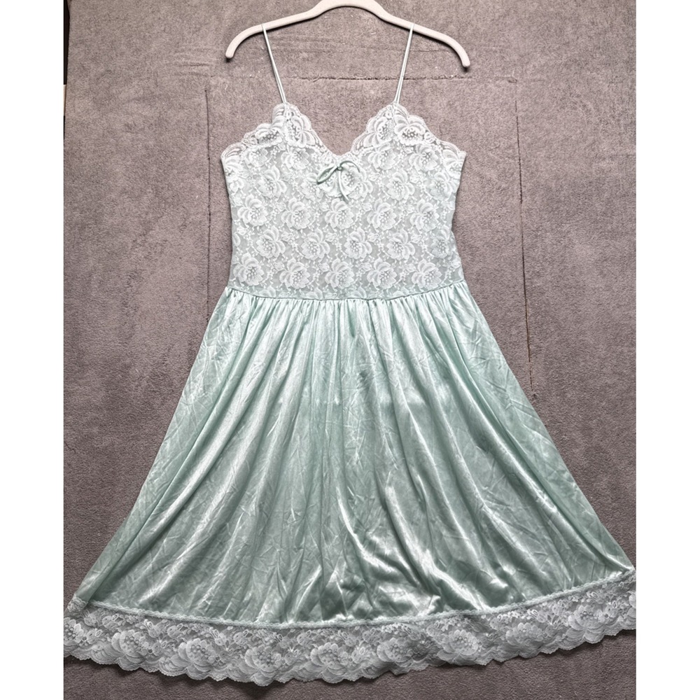 Vintage Deena Green Lace Slip Dress‎ Women's Medium 90s Lingerie